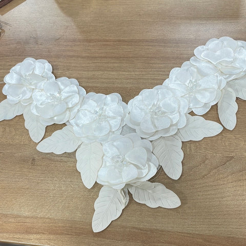 3D off white floral neckline applique