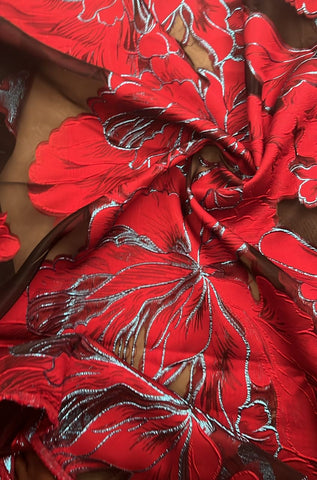 Red floral organza brocade