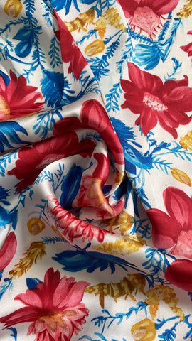 Red and blue floral Italian silk