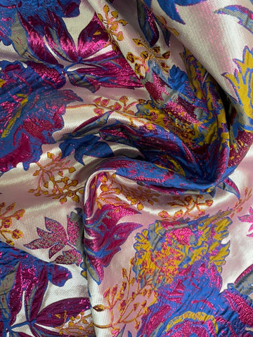 Magenta floral metal brocade