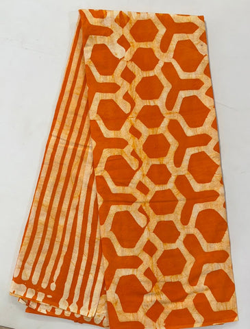 2 design orange hexagon striped tie and dye African print cotton