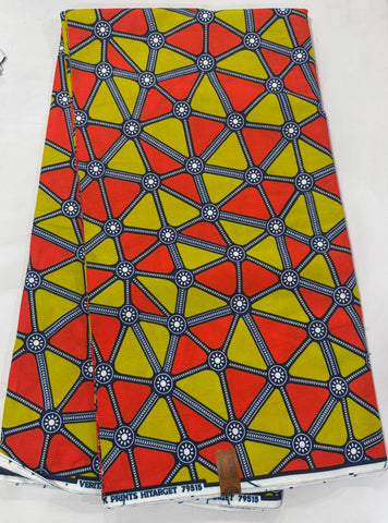 Olive and orange triangle African wax print