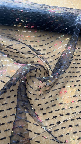 Navy blue striped Dobby organza