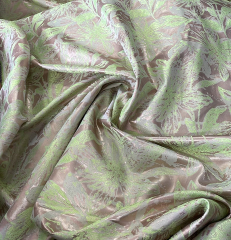 Gold and neon green floral metallic brocade