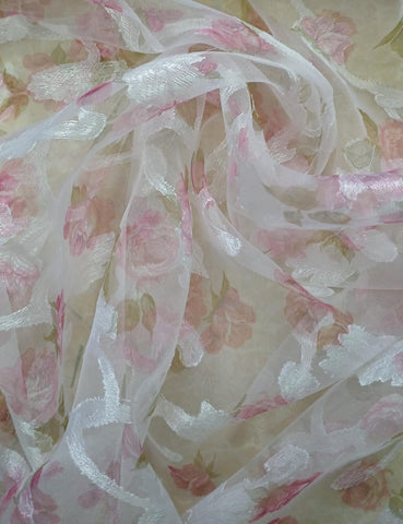 Pink floral burnout organza