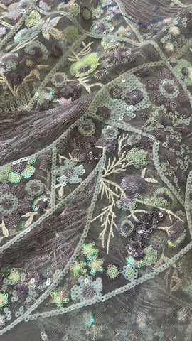 Grey and mint beaded lace