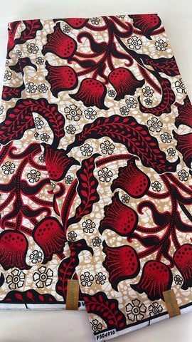 Red budding plant African wax print