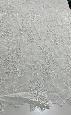 White sequin floral lace