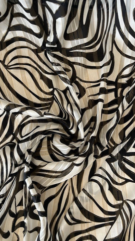 Black and white metallic striped  burnout chiffon