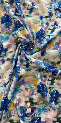 Blue floral burnout organza chiffon