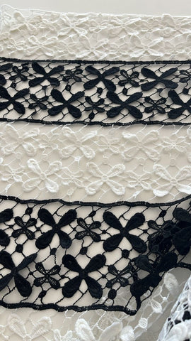 Black and white striped crochet lace
