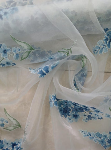 Blue floral organza