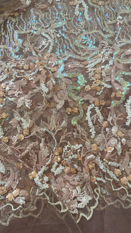 Abstract leafy sequin lace