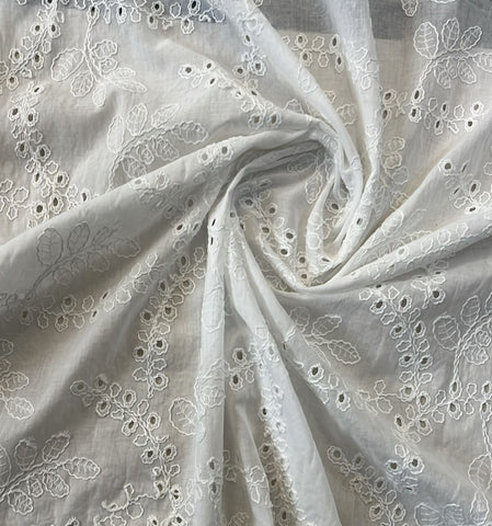 Off white embroidered leafy cotton lace