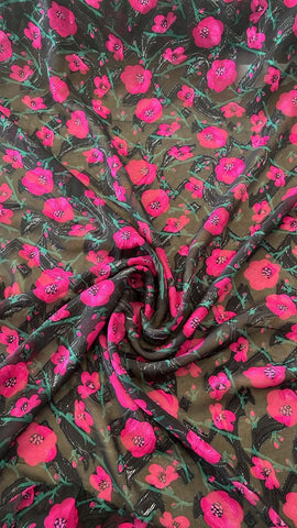 Magenta and black floral  burnout chiffon