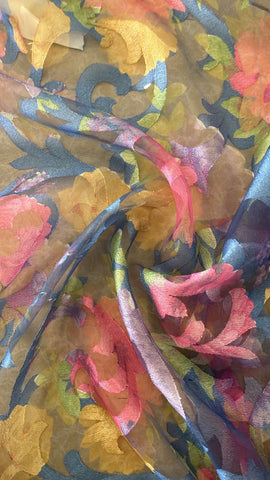 Blue leafy burnout chiffon organza