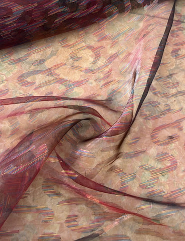 Burgundy multicoloured  burnout organza