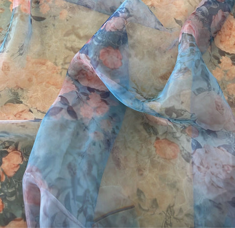 Blue floral organza