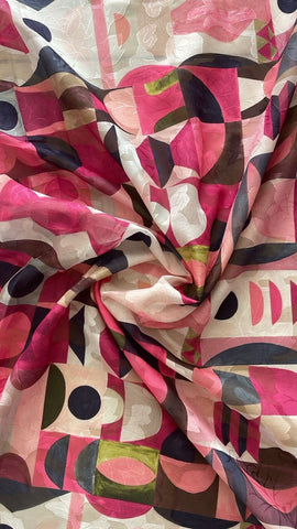 Pink abstract shape floral burnout organza chiffon