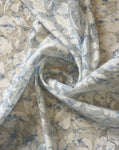 Blue and white burnout floral organza