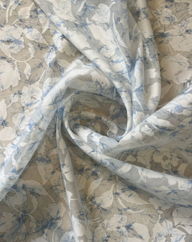 Blue and white burnout floral organza