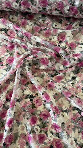Pink and grey floral burnout chiffon