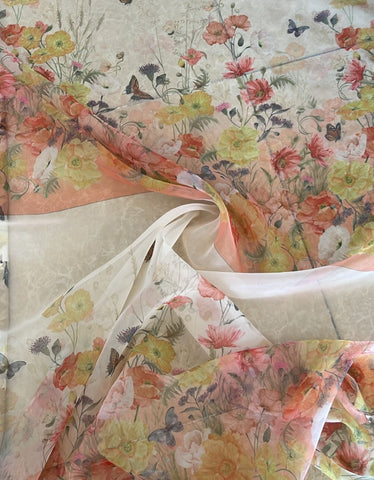 Peach floral border organza