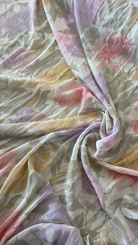 Lilac and grey floral crinkle chiffon