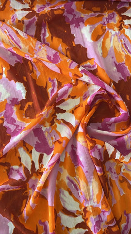Orange and pink  floral crinkle chiffon