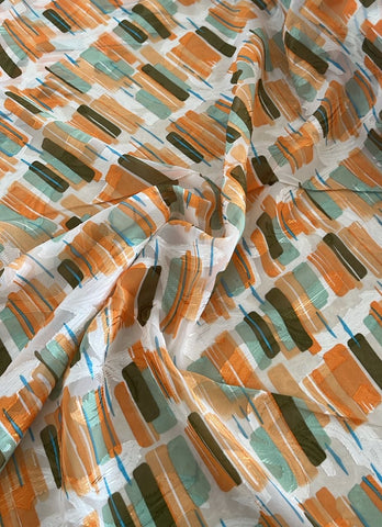 Orange and green box burnout chiffon