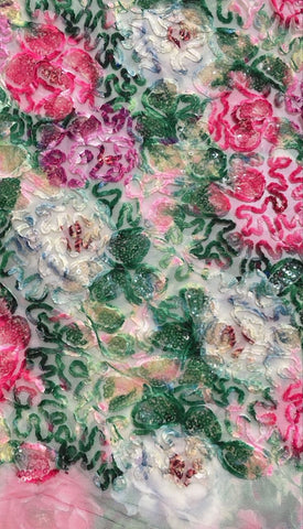Pink floral sequin embroidered tulle lace