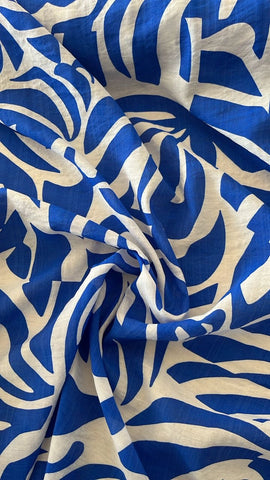 Blue and white abstract  cotton chiffon