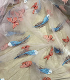 3D butterfly embroided feather tulle