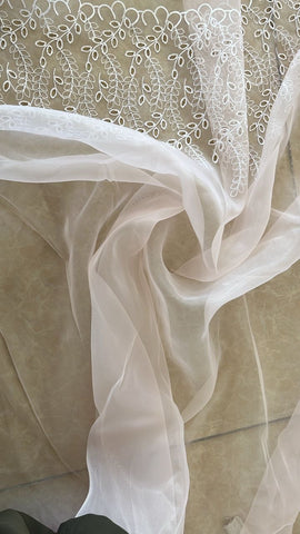 Light peach embroidered border organza