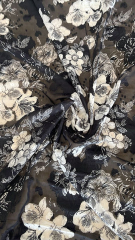 Black and white floral  burnout chiffon