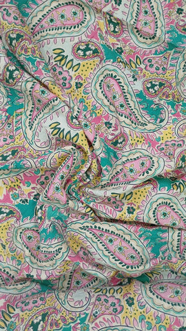 Light green and pink paisley rayon