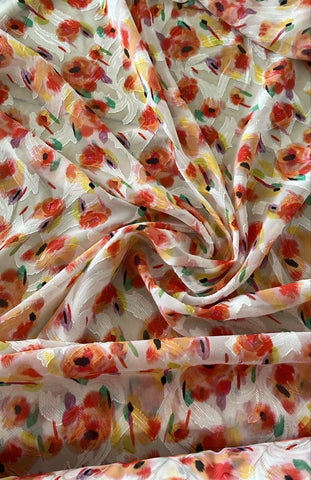 Orange and peach floral  burnout chiffon