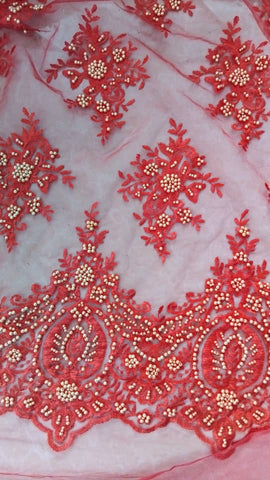 Red French Beaded Lace
