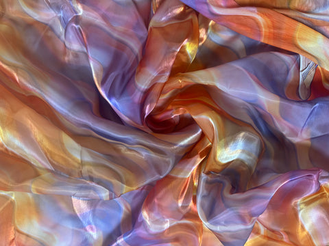 Swirly orange liquid organza