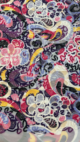 Purple abstract sequin embroidered tulle lace