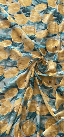 Yellow tulip floral burnout organza chiffon