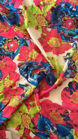 Pink and blue floral cotton chiffon