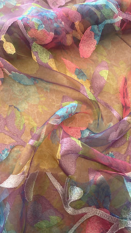 Purple leafy burnout chiffon organza