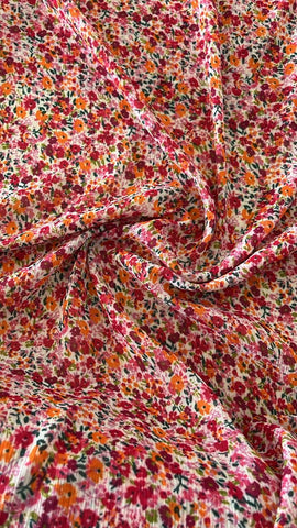 Orange little  floral crinkle chiffon
