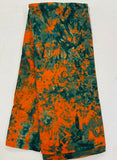 Orange and gren tie and dye African print cotton