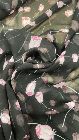 Black and pink floral chiffon