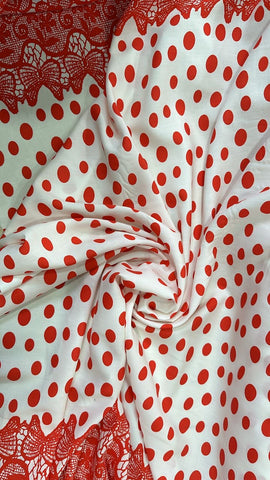 Red polka lace border rayon