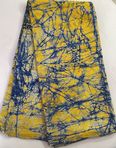 Yellow and blue tie and dye African print cotton