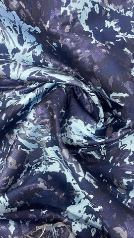 Navy blue Floral metallic brocade