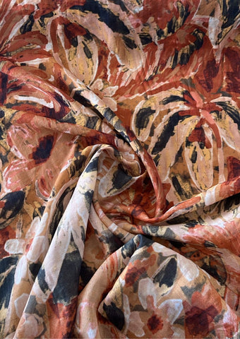 Brown floral  cotton chiffon